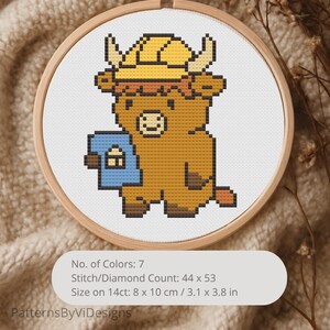Mini Constructor Highland Cow Cross Stitch Pattern - Cute Cow Cross Stitch - Beginner Nursery Animal Cross Stitch - Instant Download PDF