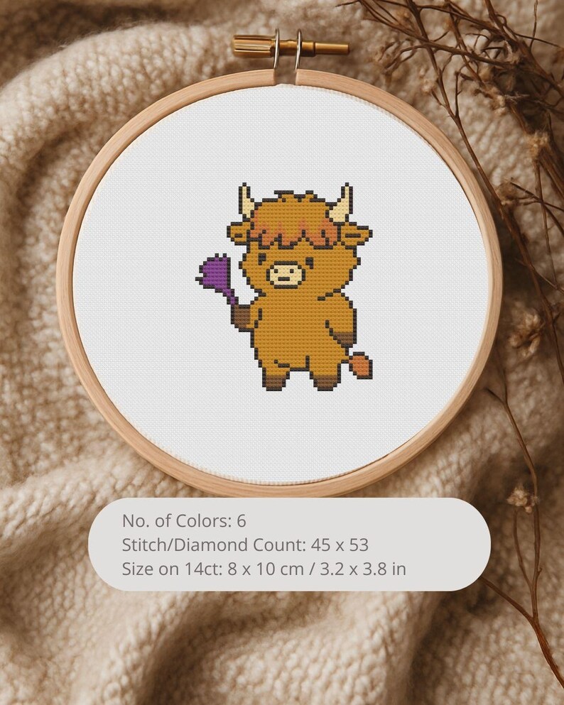 Chores Highland Cow Cross Stitch Pattern Bundle - 3 Small PDF Charts ...