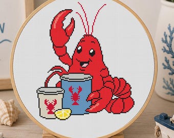 Maine Lobster Cross Stitch Pattern, Maine State Animal PDF, Beginner Funny Summer Beach Pattern, Easy Ocean Stitch, Pattern Keeper