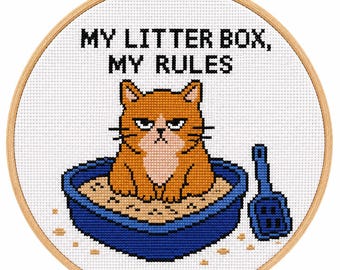 My Litter Box My Rules Cat Cross Stitch Pattern, Funny Cat PDF, Cat Lover Gift, Pattern Keeper