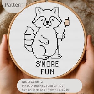 Mini S'More Fun Cross Stitch Pattern - Small Humor Cross Stitch - Funny Raccoon Cross Stitch - Animal Cross Stitch - Instant Download PDF
