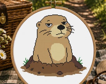 North Dakota Richardson's Ground Squirrel Cross Stitch Pattern, Grumpy Prairie Gopher PDF, Cute Beginner State Animal, Pattern Keeper