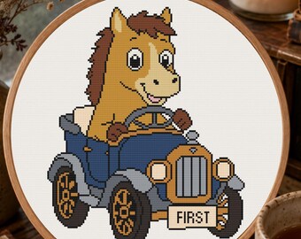 Delaware Colonial Spanish Mustang Cross Stitch Pattern, Delaware State Horse PDF, Beginner Horse Pattern, Vintage Car, Pattern Keeper