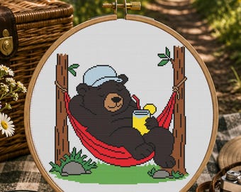 Arkansas Black Bear Cross Stitch Pattern, Arkansas State PDF, Beginner Relaxed Bear Pattern, Easy Wildlife Lover Stitch, Pattern Keeper