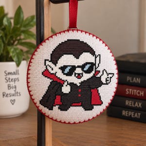 Vampire Cross Stitch Pattern, Gothic Embroidery Design PDF, Halloween Needlework Chart, Spooky Ornament