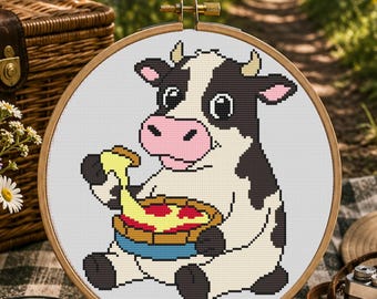 Illinois Cow Cross Stitch Pattern, Illinois State PDF, Beginner Farm Pattern, Easy Chicago Deep Dish Pizza & Cow Lover Gift, Pattern Keeper