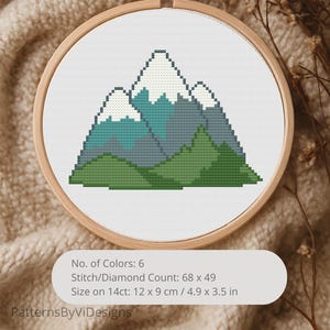 Easy Mini Mountains Cross Stitch Pattern - Small Travel & Hiking Cross Stitch - Beginner DIY Landscapes Project And Gift For Scouts