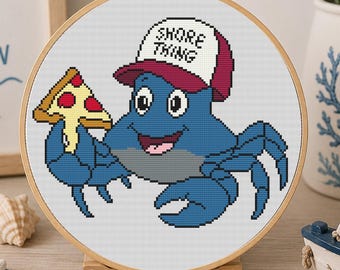 New Jersey Blue Crab Cross Stitch Pattern, Funny Beach House Decor, Shore Thing Crab, Beginner Pattern, Pizza Lover Gift, Pattern Keeper