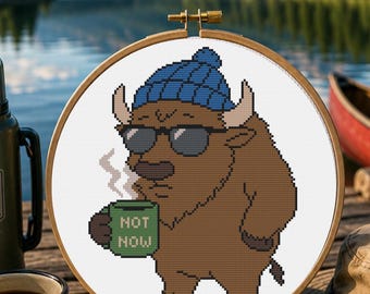 North Dakota American Bison Cross Stitch Pattern, Funny North Dakota State PDF, Beginner Winter Buffalo Pattern, Pattern Keeper