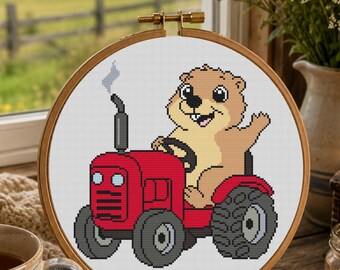 Nebraska Prairie Dog Cross Stitch Pattern, Nebraska Wildlife PDF, Beginner Farm Pattern, Cute Tractor Stitch, Gift For Farmer Pattern Keeper