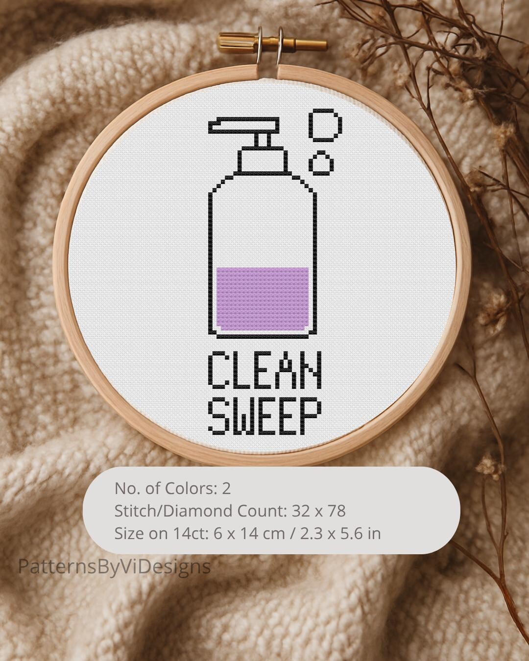 Mini Clean Sweep Cross Stitch Pattern - Small Home Pun Humor - Quick ...