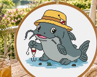 Mississippi Channel Catfish Cross Stitch Pattern, Funny Mississippi State Fish PDF, Beginner Fishing Pattern, Pattern Keeper
