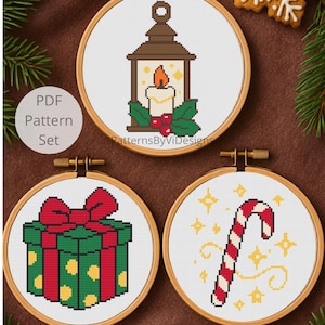 Weihnachten Objekte Kreuzstichmuster Bundle - 3 Mini PDF Charts | Anfänger-Stickset, sofortiger Download