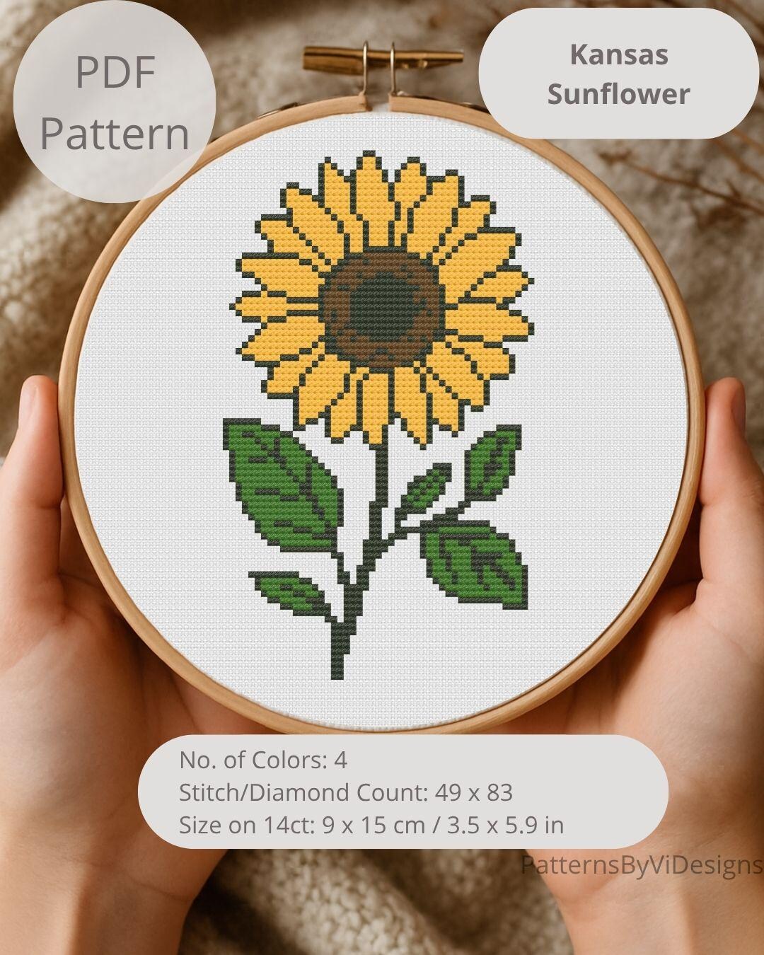 Mini Kansas Sunflower Cross Stitch Pattern - US State Flowers ...