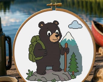 New Hampshire Black Bear Cross Stitch Pattern,  Camping & Hiking Animal Pattern PDF, Beginner Bear Stitch Design, Pattern Keeper