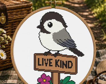 New Hampshire Chickadee Cross Stitch Pattern, New Hampshire State Bird PDF, Beginner Bird Pattern, Easy Nature Stitch, Pattern Keeper