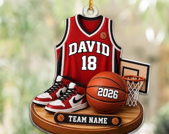 Adorno de baloncesto personalizado, adorno navideño de jugador de baloncesto 2026, adorno de árbol de baloncesto, regalo de baloncesto para niño, regalo de Navidad