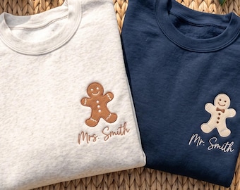 Sudadera navideña personalizada para parejas de jengibre, suéter navideño personalizado para Sr. y Sra., camiseta navideña a juego para parejas, regalo de jengibre