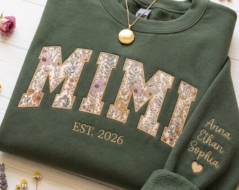 Custom Embroidered Mimi Sweatshirt, Grandma Floral Applique Sweatshirt, Grandma Sweater, Gift For New Grandma,Mom Gift, Christmas 2026