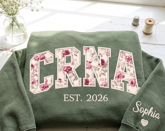Suéter bordado personalizado para enfermera CRNA, sudadera para enfermera anestesista certificada, regalo de graduación con cuello redondo para agradecimiento a las enfermeras, regalo de enfermería