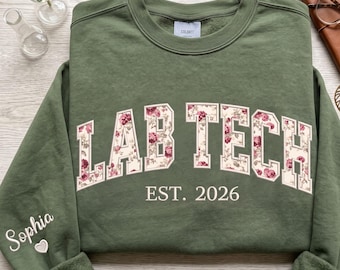 Sudadera personalizada bordada para tecnólogos de laboratorio, suéter con apliques florales para técnicos de laboratorio, regalos para científicos técnicos de laboratorio, suéter de patología.