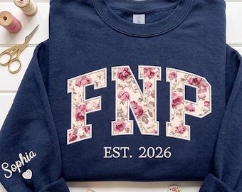 Sudadera personalizada bordada para enfermera FNP, camiseta personalizada para enfermera FNP, regalo para enfermera FNP, sudadera de cuello redondo para enfermera practicante familiar, regalo para enfermera