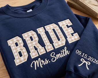 Custom Floral Embroidered Bride Sweatshirt, Custom Wedding Date Crewneck, Bridal Shower Gift, Wedding Gift