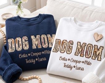 Custom Embroidered Dog Mom Sweatshirt, Personalized Dog Mom Crewneck, Dog Lover Gift, Floral Dog Lover Shirt, Gift For Her