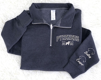 Sudadera con cremallera y bordado personalizado de los Pirineos, suéter bordado para mamá de perro de los Pirineos, regalos para amantes de los perros, bordado de perro de los Pirineos, mamá de perro
