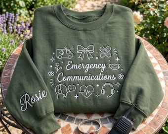 Sudadera personalizada bordada para comunicaciones de emergencia, sudadera de cuello redondo para operador del 911, suéter para operador de telecomunicaciones de seguridad pública, regalo para personal de primera respuesta