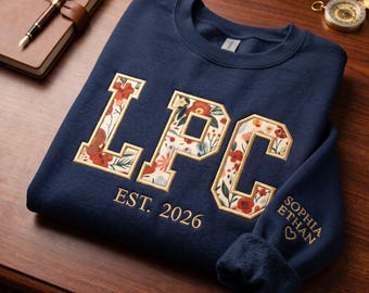 Personalized Embroidered LPC Quarter Zip Sweatshirt, Custom Licensed Professional Counselor Crewneck, Mental Health Counselor Gifts