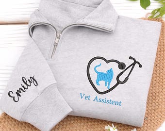 Personalized Behavior Analyst Quarter Zip Sweatshirt - Behavior Analyst Quarter Sweatshirt With Name on Sleeve, Behavior Therapist Sweater