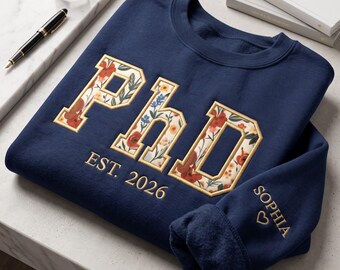 Personalized Embroidered PhD Quarter Zip Sweatshirt, Custom Doctoral Gift, PhD Graduation, Dr Name Shirt, Doctoral Degree Gifts