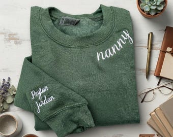 Personalized Nanny Sweatshirt, Custom Nanny Embroidered Sweatshirt, Custom Nanny Crewneck, Gift for Mama, Mothers Day Gifts, Mom Gifts