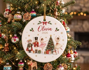 Adorno navideño de ballet personalizado, adorno de bailarina con nombre personalizado, recuerdo navideño de cerámica, regalo para recital de danza, adorno navideño 2026