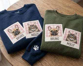 Embroidered Custom Dog Portrait Sweatshirt, Personalized Pet Photo Crewneck, Dog Face Tee with Name, Pet Photo Tee, Dog Lover Gift