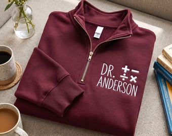 Sudadera personalizada con cremallera de un cuarto para profesor de matemáticas, suéter personalizado para profesor de matemáticas, sudadera con símbolos matemáticos personalizados, regalo para profesor de matemáticas