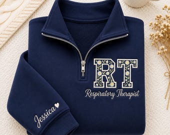 Personalized Embroidered RT Respiratory Therapist Sweatshirt, Floral RT Crewneck, Respiratory Therapy Gift, RT Grad Appreciation Gift