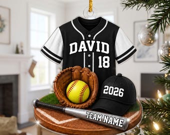 Adorno navideño personalizado de softbol, ​​adorno navideño de jugadora de softbol 2026, adorno para árbol de softbol, ​​regalo de softbol para niña, adorno con el nombre del equipo