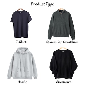 K&ouml;nnte beinhalten: Eine Auswahl von vier Kleidungsst&uuml;cken mit der Beschriftung Product Type: ein dunkelblaues T-Shirt mit kurzen &Auml;rmeln, ein anthrazitfarbener Viertel-Rei&szlig;verschluss-Pullover, ein hellgrauer Kapuzenpullover mit Tasche und Kordeln, ein schwarzer Pullover.
