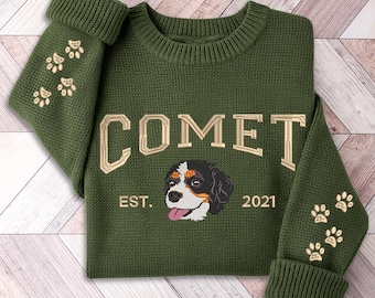 Embroidered Dog Portrait Knit Sweater, Custom Pet Portrait Embroidered Sweatshirt, Pet Embroidered Sweatshirt, Embroidered Dog Hoodie