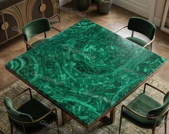 Bespoke Malachite Stone Table Top – Green Gemstone Dining Table – Luxury Pietra Dura Inlay Table – Round Coffee Table – Home Decor Furniture