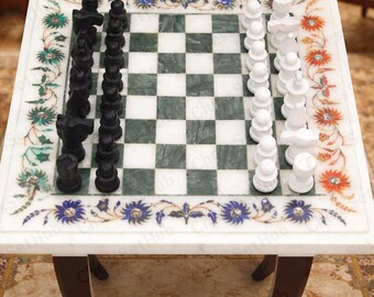 Exquisite Marble Inlay Chess Set | Handcrafted Floral Stone Chess Board | Luxury Square Chess | Premium Home Décor & Collector Gift