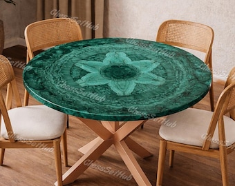 Handmade Malachite Stone Dining Table Top, Round Green Gemstone Coffee Table, Pietra Dura Inlay Table , Luxury Centerpiece, Custom Furniture