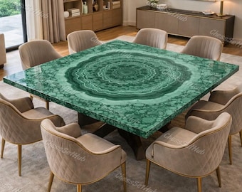 Piano del tavolo da pranzo in malachite di lusso – Tavolo in pietra preziosa verde fatto a mano – Tavolino rotondo in marmo – Mobili in pietra personalizzati – Decorazione Pietra Dura