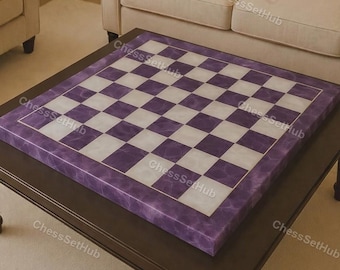 Set di scacchi di lusso in ametile color avorio, scacchiera in pietra preziosa fatta a mano, elegante regalo da collezione e decorazione per la casa, scacchi viola fatti a mano /