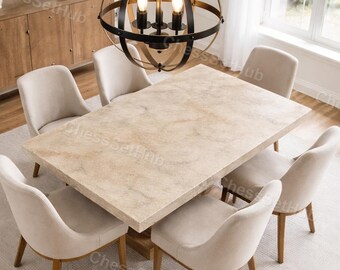 Handmade Travertine Dining Table – Natural Beige Marble Stone Table – Luxury Cream Rectangle Dining Table – Modern Minimalist Kitchen Table