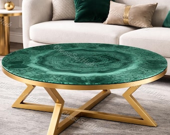 Piano del tavolo da pranzo rotondo di lusso in malachite, tavolino da caffè con gemma verde, tavolo centrale con intarsi in malachite, mobili in marmo Pietra Dura realizzati a mano