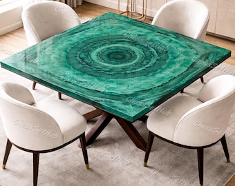 Piano del tavolo da pranzo di lusso in malachite – Tavolo quadrato con intarsi in pietra preziosa verde – Mobili in marmo Pietra Dura realizzati a mano – Tavolo da pranzo personalizzato