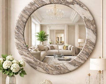 Calacatta Viola Marble Mirror Frame Round – Italian Stone Wall Mirror – Luxury Marble Mirror Frame – Contemporary Wall Decor – Custom Mirror